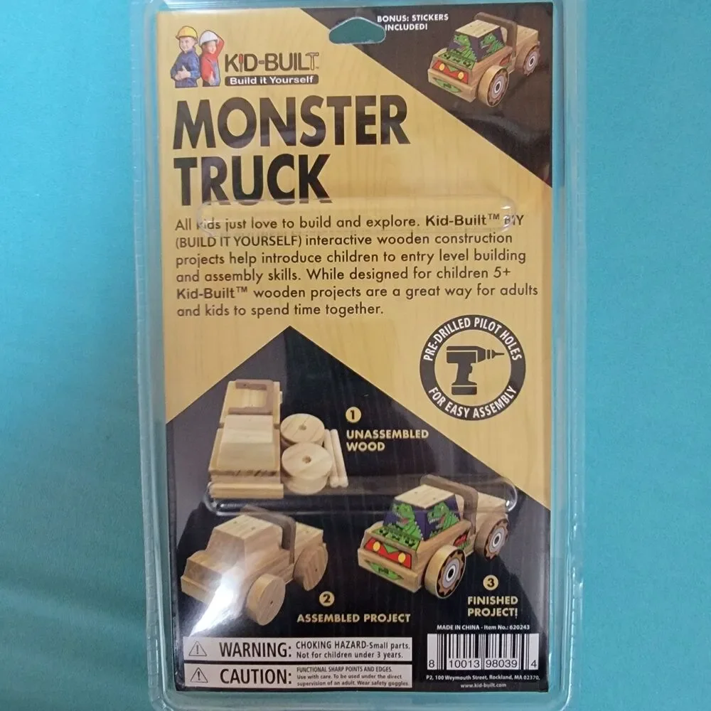 Kid-Built Monster Truck Build-It-Yourself Wooden Toy Kit Stickers